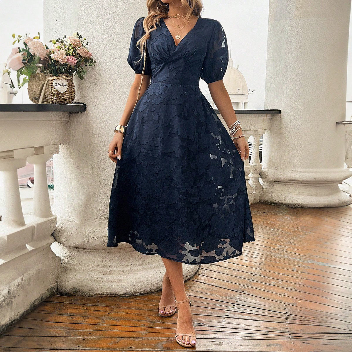 Short Sleeve V Neck High Waist Retro Elegant Dresses Wholesale Womens Clothing N3824062100001