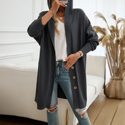 Casual Loose Cardigan Button-Down Hooded Sweater Jackets Wholesale Womens Clothing N3824073100086