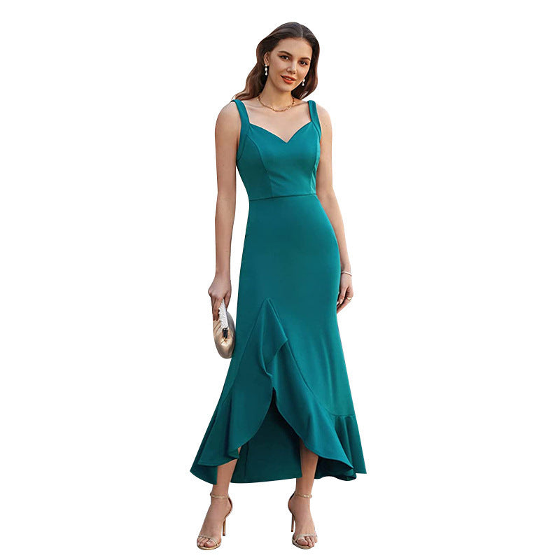 Ruffled Party V Neck Maxi Dresses Wholesale Womens Clothing N3824040700345