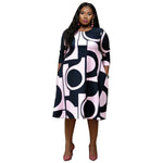 All Over Print Round Neck Mid Sleeve Dress Wholesale Plus Size Womens Clothing N3823100900049