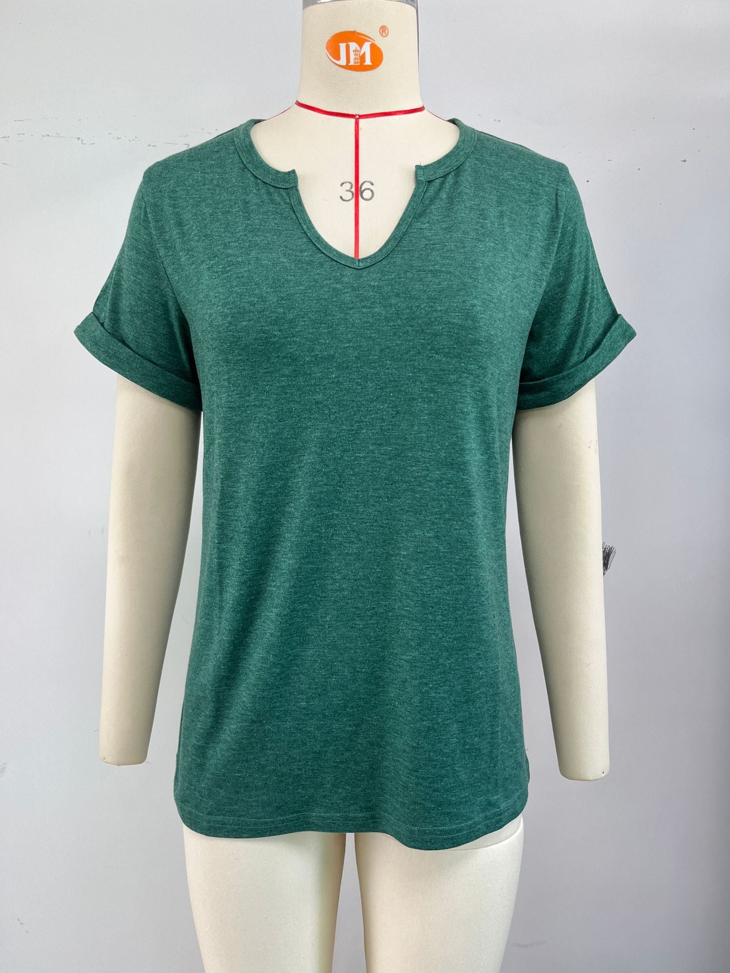 Spring and Summer Solid Color V-neck Loose Short Sleeve T-shirt Tops Wholesale Womens Clothing N3824121200043