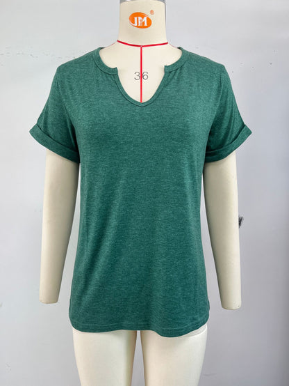 Spring and Summer Solid Color V-neck Loose Short Sleeve T-shirt Tops Wholesale Womens Clothing N3824121200043