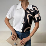 Temperament Collision Digital Print Short-Sleeved Shirt Wholesale Womens Tops