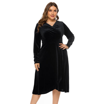 Plus Size Long Sleeve V Neck Velvet Tuxedo Dress Wholesale Womens Clothing N3824080300017