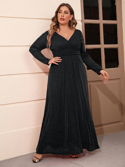 Plus Size V Neck Long Sleeve Mesh Dresses Wholesale Womens Clothing N3824080300024