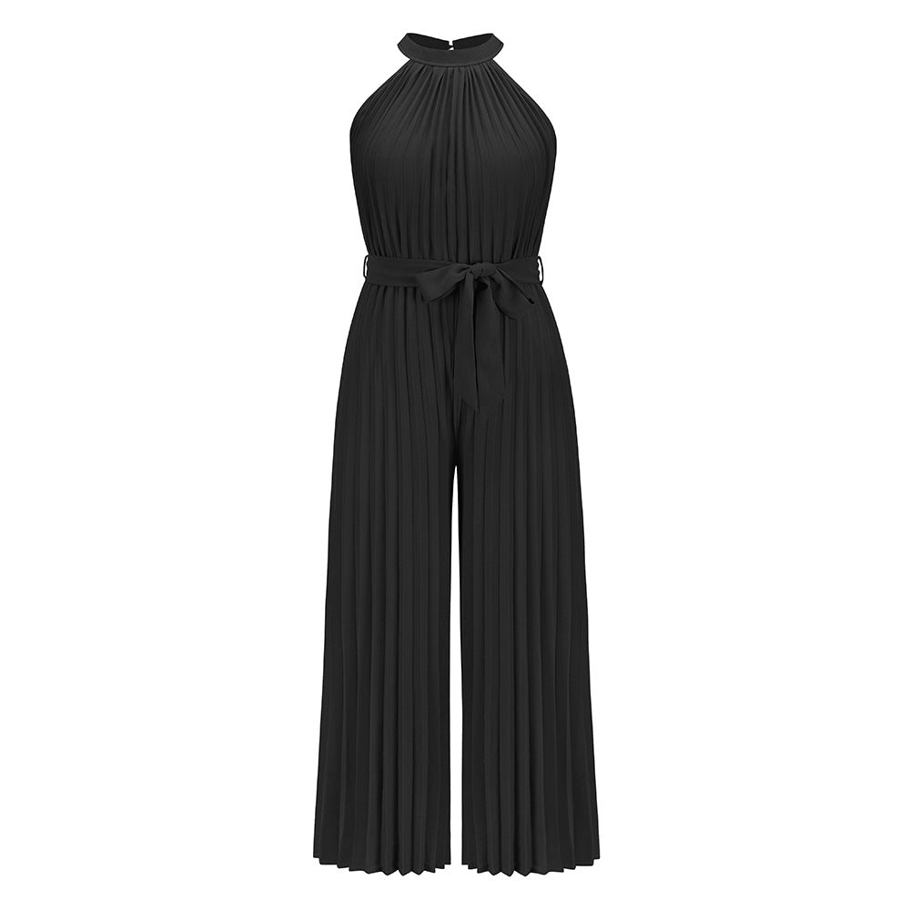 Sexy Halter Sleeveless Pleated Jumpsuit Wholesale Womens Clothing N3824062100017