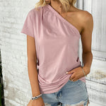 Women's Pink One-Shoulder Casual Tops Wholesale Womens Clothing N3824022600093