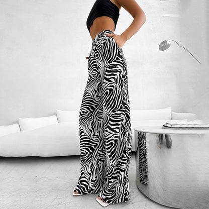 Zebra Print Niche Casual All-Match Wide-Leg Pants Wholesale Women'S Bottoms