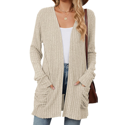 Solid Color Pocket Long Sleeve Knitted Bottoming Cardigan Wholesale Womens Clothing N3824072900051