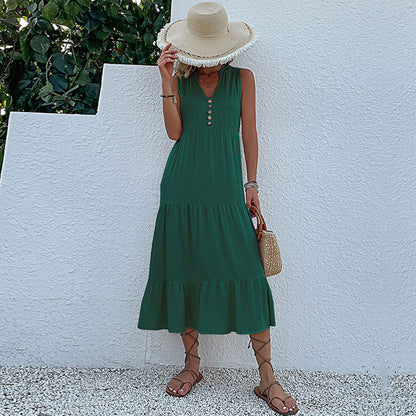 Sleeveless Tank Maxi Dresses Loose Casual Solid Color Dresses Wholesale Womens Clothing N3824050700031