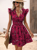Summer V-Neck Waist Sexy Flower Ruffle Sleeveless Dresses Wholesale Womens Clothing N3824052000038