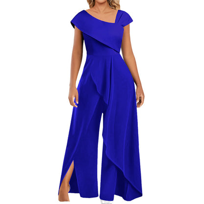 Fashion Slant Neck Solid Color Long Jumpsuit Wholesale Jumpsuits