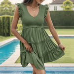 Women'S Solid Color V-Neck Ruffle Dresses Wholesale Womens Clothing N3824022600092