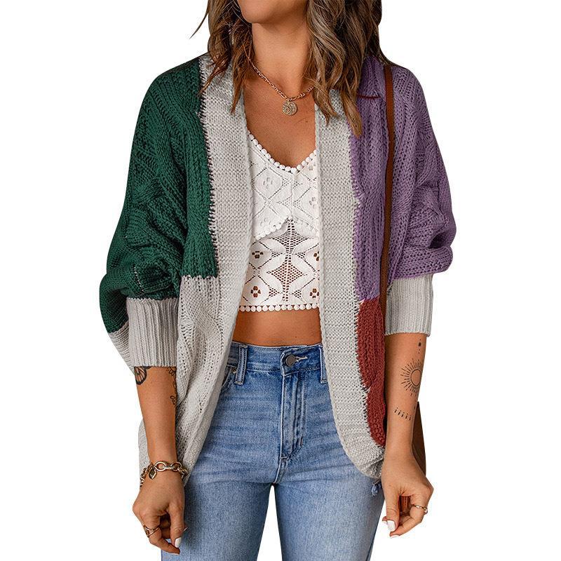Fashionable Colorblock Knit Cardigan Wholesale Womens Clothing