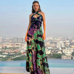 Sleeveless Tie-Dye Hanging Neck Strap Maxi Dresses Wholesale Womens Clothing N3824052000101