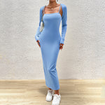 Elegant Solid Colour Camisole Dress And Long Sleeve Top Set Wholesale Women'S 2 Piece Sets
