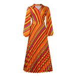 Fashion Striped Lapel Long Sleeve Lapel Pleated Dresses Wholesale Womens Clothing N3824061200025