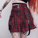 Fashion Splicing Red Plaid Dark Black Department Zipper Suspenders Short Skirt Wholesale Skirts