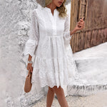 Women's Solid Color Hollow Long Sleeve Dress Wholesale Womens Clothing N3824022600018