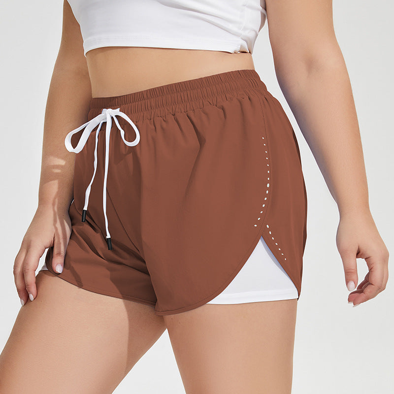 Wholesale Plus Size Womens Clothing Quick-Drying Anti-Light Reflective High-Waist Sports Shorts