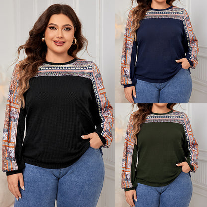 Women's Round Neck Long Sleeve Plus Size Tops Patterned Oversized Shirts Wholesale Womens Clothing N3824080300063