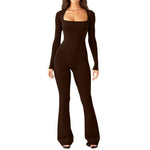 Long Sleeve Waist Square Neck Wide Leg Jumpsuit Wholesale Womens Clothing N3823112200024
