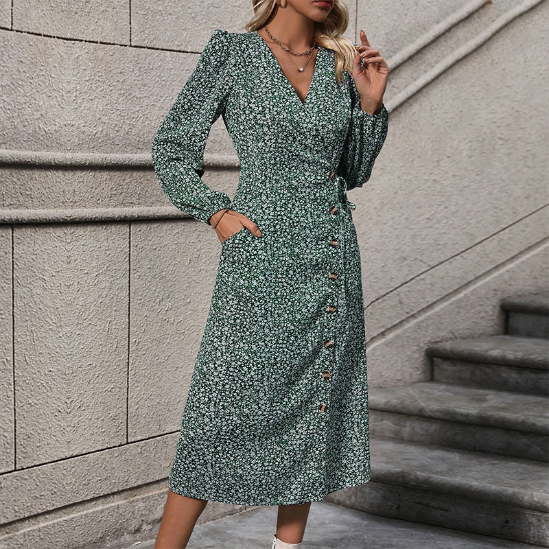 Long Sleeve Floral Button Dresses Wholesale Womens Clothing N3824062800019