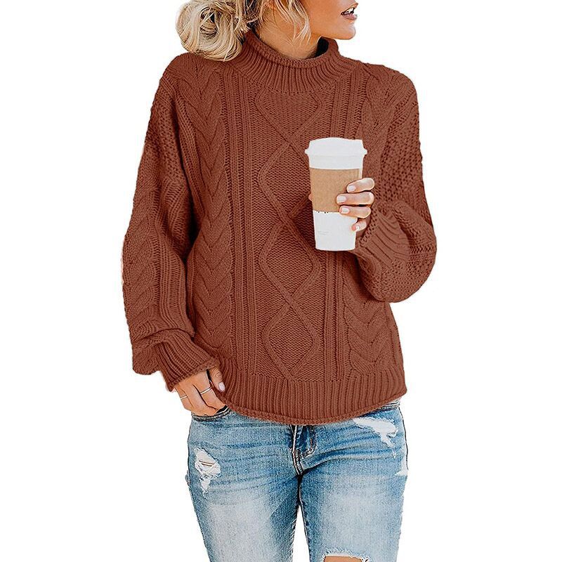 Casual Solid Color Crew Half High Neck Rolled Hem Pullover Sweater Wholesale Womens Tops
