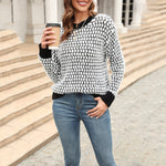 Fashion Clashing Color Splicing Round Neck Long Sleeve Sweater Wholesale Womens Tops