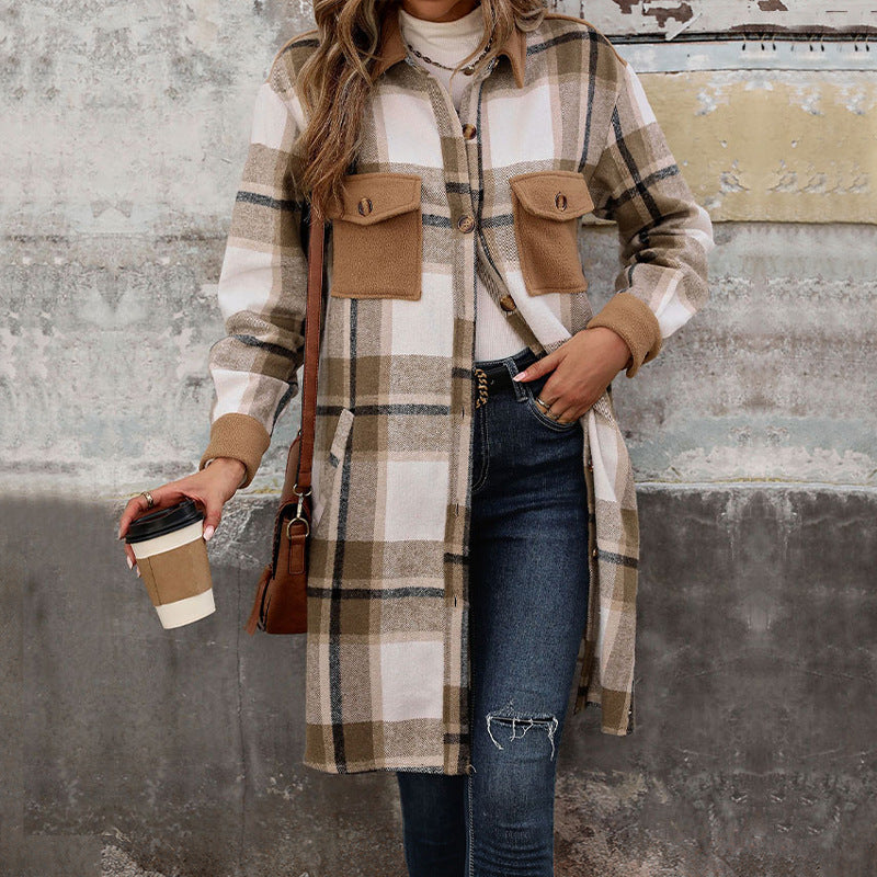 Brushed Long Plaid Jackets & Coats Wholesale Womens Clothing N3824091200029