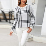 Plaid Patchwork Pullover Crew Neck Sweater Wholesale Womens Clothing N3823070300171