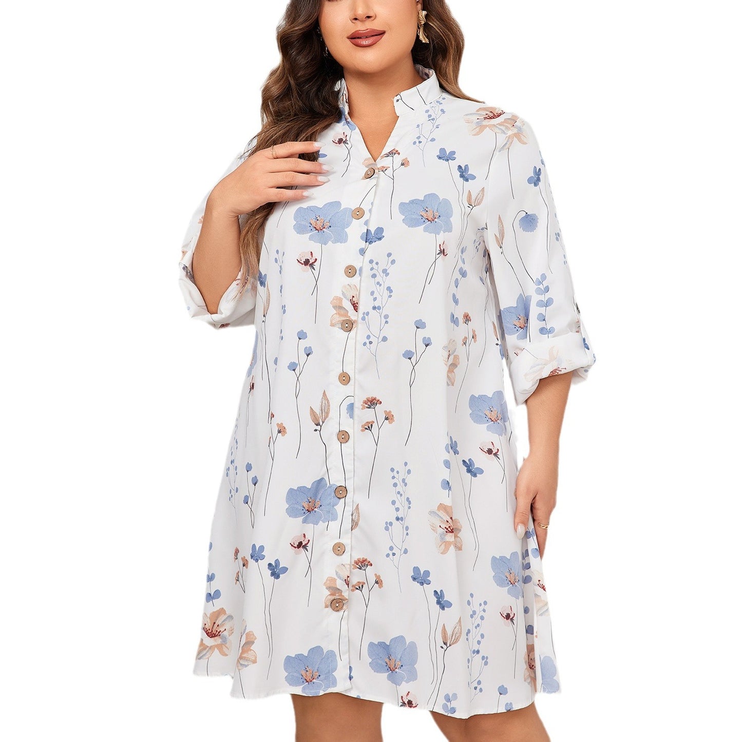 White Printed Dress Loose Plus Size Midi Dresses Wholesale Womens Clothing N3824091200163