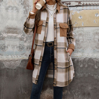 Brushed Long Plaid Jackets & Coats Wholesale Womens Clothing N3824091200029