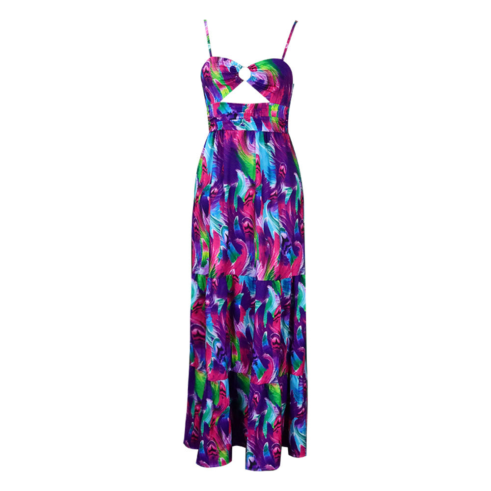 Fashion Printed Big Hem Sexy Wrap Halter Dresses Wholesale Dresses