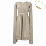 Elegant Solid Color V-Neck High Waist Cape Dress Wholesale Dresses