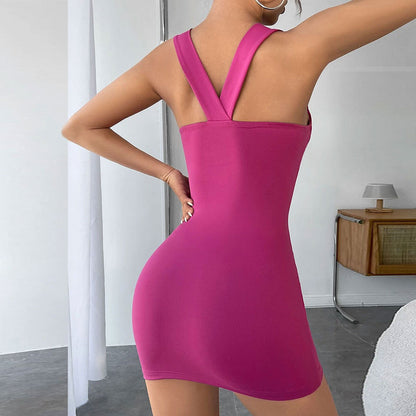 Sexy Solid Color Slimming Thin Package Hip Suspender Dress Wholesale Dresses