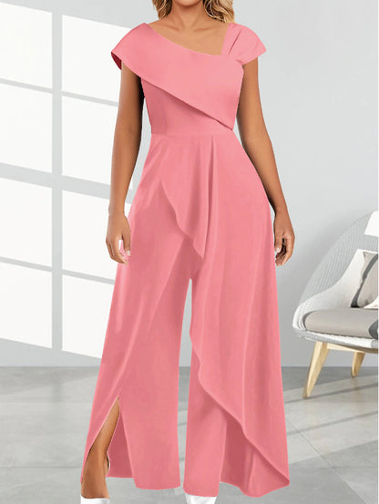 Fashion Slant Neck Solid Color Long Jumpsuit Wholesale Jumpsuits