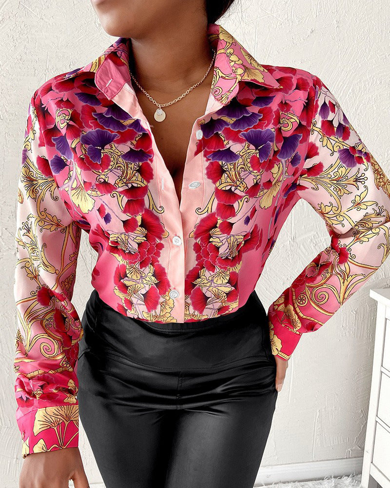 Long Sleeve Women's Blouses Button Digital Printed Shirts Wholesale Womens Clothing N3824091200195