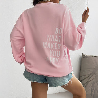 Casual Loose Fit Letter Long Sleeve Tops Pink Sweatshirts Wholesale Womens Clothing N3824091000085