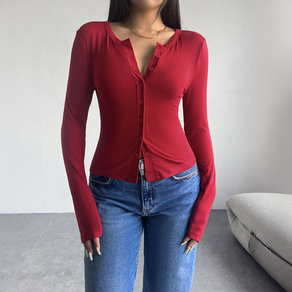 Solid Color Cardigan Ribbed Long Sleeve Blouses Wholesale Womens Clothing N3824080700057