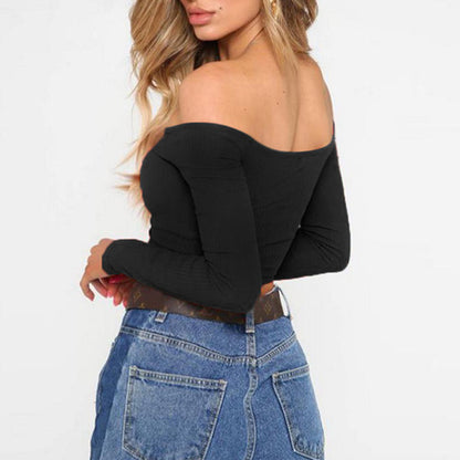 Sexy Navel Short Section Slim One Shoulder Long-Sleeved T-Shirt Wholesale Womens Tops