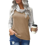 Fashion Striped High Neck Color Block Long Sleeve T-Shirt Wholesale Womens Tops