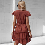 Fashion Short Sleeve V Neck Solid Color Big Hem Dresses Wholesale Dresses