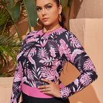 Wholesale Women Plus Size Clothing Long-Sleeved Printed Zipper Anti-Sunshine One-Piece Swimsuit