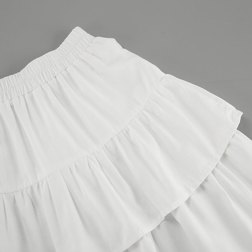 Double High Waist Pleated White Skirts Wholesale Womens Clothing N3824090300013