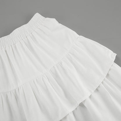 Double High Waist Pleated White Skirts Wholesale Womens Clothing N3824090300013