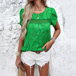 Casual Jacquard Short Sleeve Hollow Tops Wholesale Womens Clothing N3824041600007