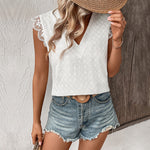 Lace Paneled V-Neck White Top Wholesale Womens Clothing N3824041600013
