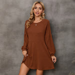 Casual Long Sleeve Solid Color Ribbed Knit Dress Or With Belt Wholesale Dresses