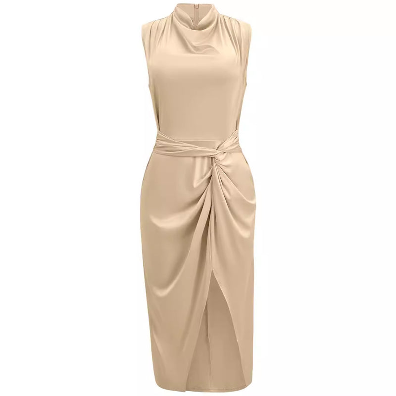 Solid Color Waist Slit Sleeveless Dresses Wholesale Womens Clothing N3824041600026